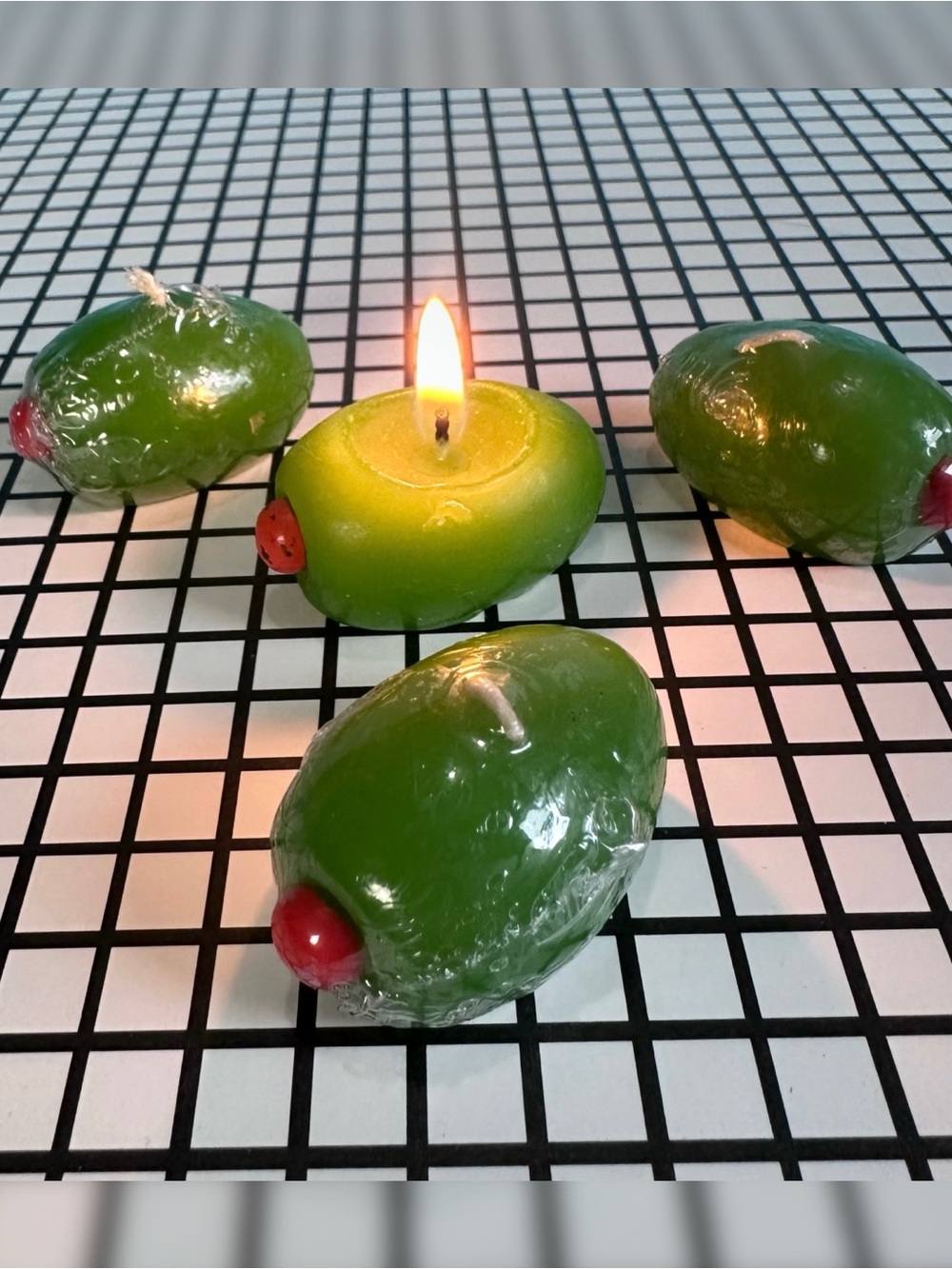 Green Olive-Shaped Cocktail Garnish Candles - Set of 3